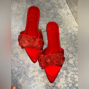 Pointy toe  Red Rhinestone slide ons